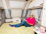 The front make-up double bed in the 2018 Swift Sprite Major 6 is easy to assemble and measures 2.02 x 1.7m