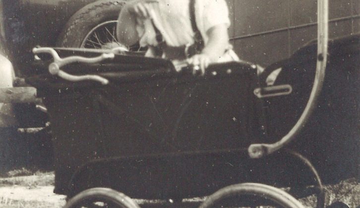 Anne in her pram in the early days of her caravanning life