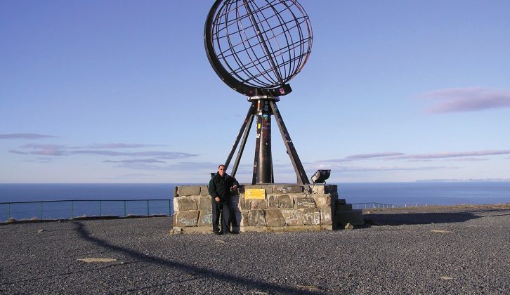 Jack at the Nordkapp at midnight on their Arctic adventure