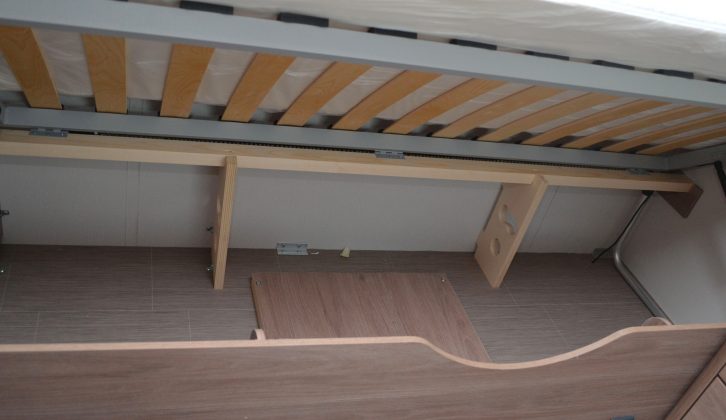 Both areas under the fixed twin single beds are clear and easy to get to – the nearside one has external access