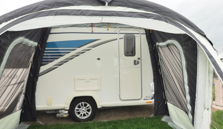 The whole front panel of these caravan awnings is removable for those unexpected balmy days