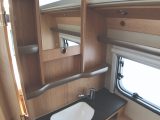 Vanity unit in the Eriba Touring Troll 530 '60 Edition' has a mirror that's attached to the roof liner so it rises and falls with the pop-top