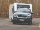 The Rexton’s heft and rather soft suspension meant it rolled around a fair bit, while the caravan pushed the back of the car. Not a great test result