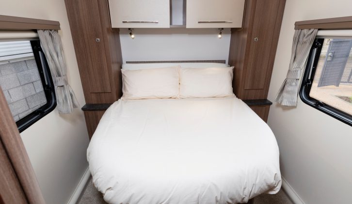 The comfortable foam mattress on the fixed island bed in the Bailey Phoenix 640 uses Ozio high-density filling to keep the weight down