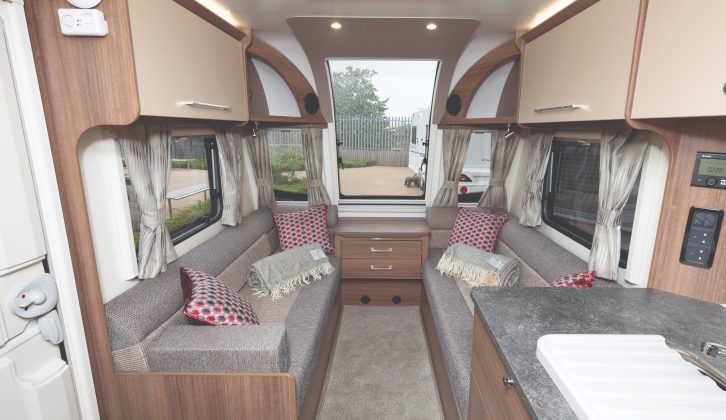 The Bailey Phoenix 640's lounge comfortably seats four to dine, and the optional Dressing Pack provides scatter cushions, bolsters and pure wool throws