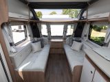 The front lounge of the 2019 Coachman Laser 650 features a super-wide front sunroof