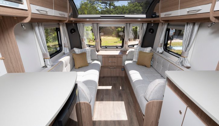 As with its siblings in the range, the front lounge of the Coachman VIP 460 is transformed by the full-width deep front sunroof