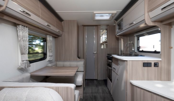 Mealtimes in the 2019 Coachman Pastiche 470 are catered for by an offside midships dinette