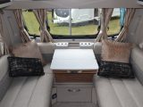 A close-up view of the 'Saturn' soft furnishings in the Swift Eccles range of tourers for 2019. Revised centre chest and user-friendly binnacle also feature