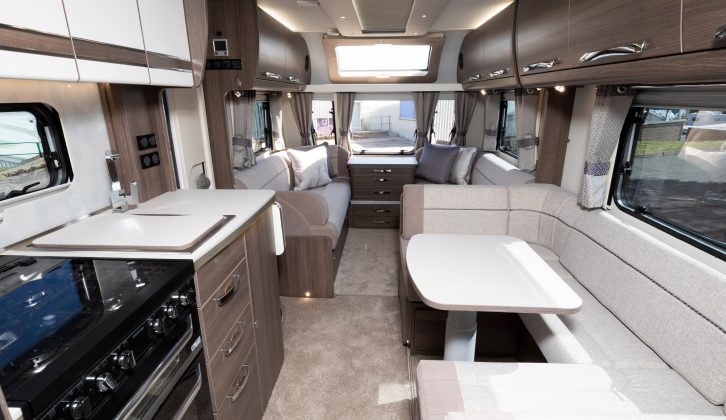 A long rooflight tracks the line of the Buccaneer Aruba's central  gangway, while an Omnivent extractor fan above the kitchen will quickly rid the van of steam and cooking odours