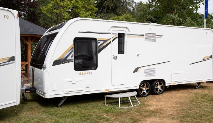 The 8ft-wide Alaria line-up is Lunar Caravans' top-end range. All models, including this transverse island-bed TI, get different self-levelling systems for 2019