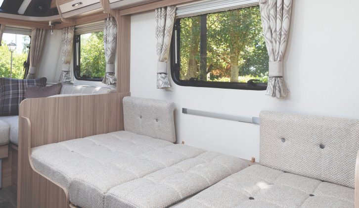 Although it is marketed as a two-berth, it's simple to lower the table in the offside dinette and make up a single bunk