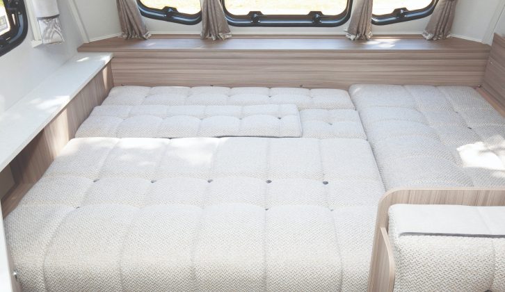 The double bed makes up easily by pulling out the platform and rearranging the seating cushions