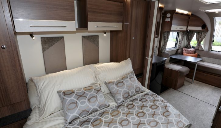 The sumptuous rear island bed in the new four-berth Bailey Pegasus Grande Brindisi
