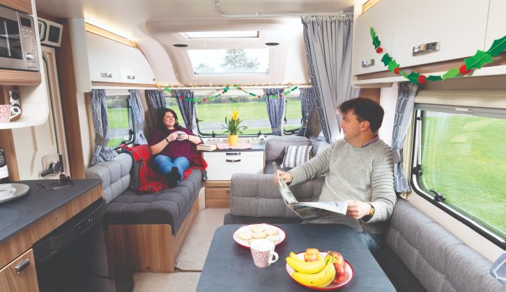 The lounge has a cool-grey and silver colour scheme, and the two settees are very comfortable