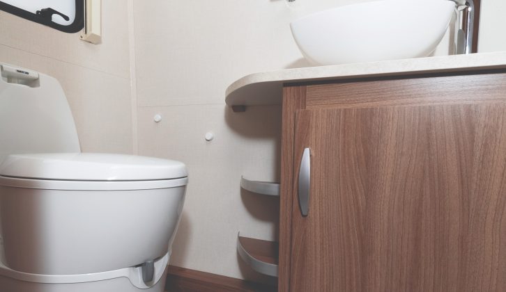 The washroom is easily accessible and has generous storage