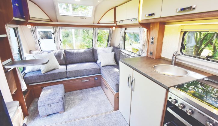 The L-shaped lounge works well and has great natural light flooding in through the sun roof, skylight and side window; the smart movable seat has a hidden bonus of extra storage space inside