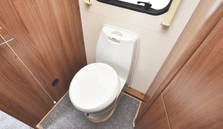 Manual flush toilet in the washroom