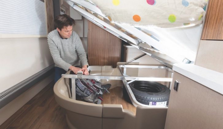 There is plenty of storage underneath the island bed, despite the spare wheel
