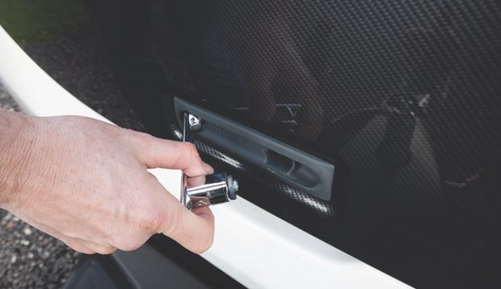 The front gas bottle locker has a single-lever three-point locking system and struts to keep the lid up for you