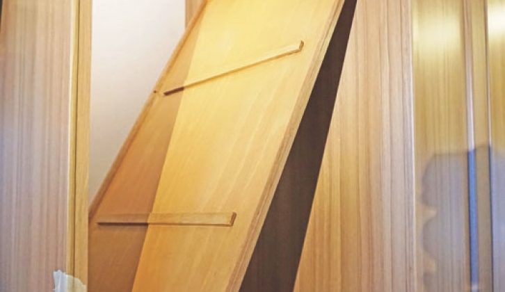 The new partition between the wardrobe and the table compartment was frequently tried in place during fitting