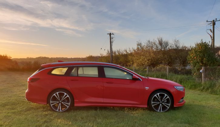 Our trusty tug, the Vauxhall Insignia Sports Tourer, saw a number of beautiful sunrises, including this one, snapped on the morning we left Duncannon Beach Holiday Park