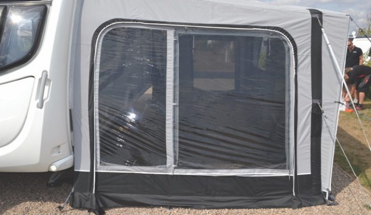 The side panel can be removed to make it easier to slide in the awning