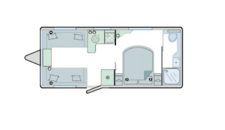 The four-berth Sintra has a rear washroom and transverse island bed