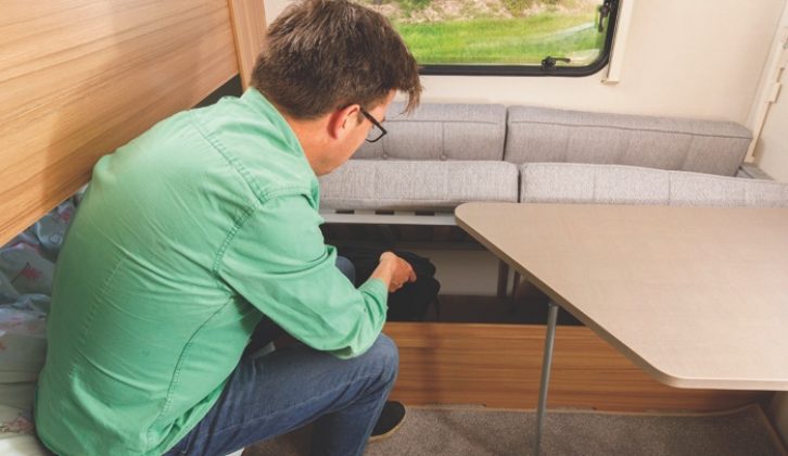 There's clear storage space beneath the seats in the rear dinette and below the bottom bunk