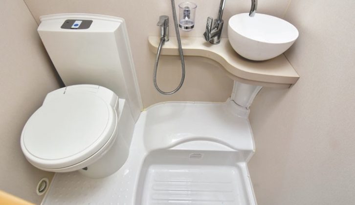 There is no separate shower in the washroom, but there's everything else that you could need here