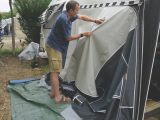 Drop awning sides to gain better access to the roof