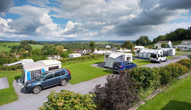 Caravans with awnings erected at South Wales Touring Park