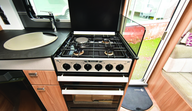 Kitchens in the Conqueror usually had a Thetford cooker, but this one had a Dometic dual-fuel hob and oven