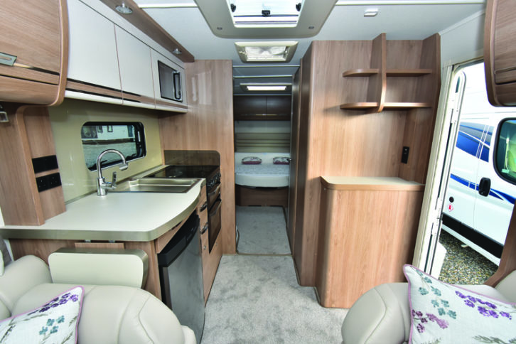 Camino 550 is spacious and has plenty of LED downlighters, while side shelves add more storage