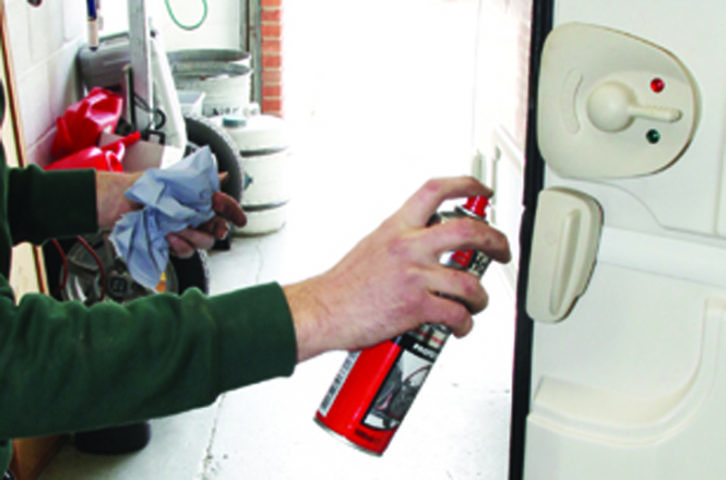 Apply silicone spray to all rubber door and window seals, and WD-40 into locks