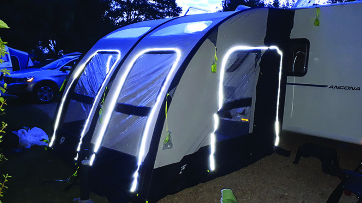 Prima's reflective strips help you to find the awning doorways in the dark