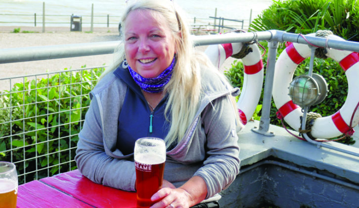Susan enjoys a well-earned beer at The Coastguard in St Margaret's Bay