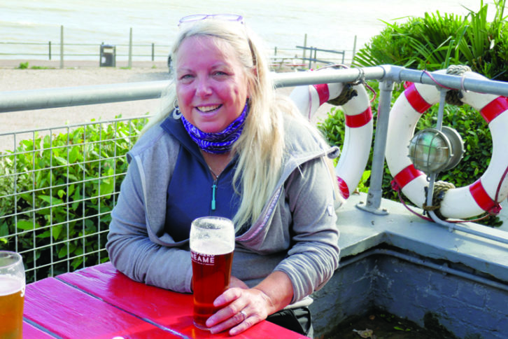 Susan enjoys a well-earned beer at The Coastguard in St Margaret's Bay