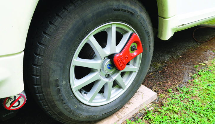 Wheel locks are another form of easily fitted, highly visible deterrent to thieves