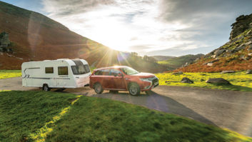 A tow car pulling a caravan