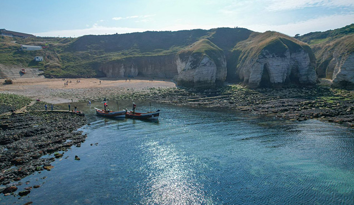 A view of the beach and cliffs at Flamborough Head