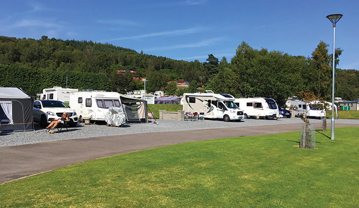 Caravans and motorhomes parked up at Grantown on Spey