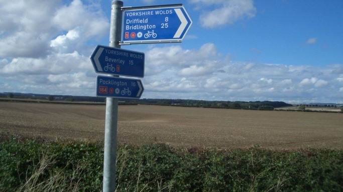 A signpost pointing to Driffield and Bridlington