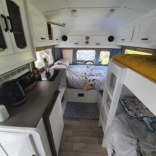 The renovated interior of the caravan