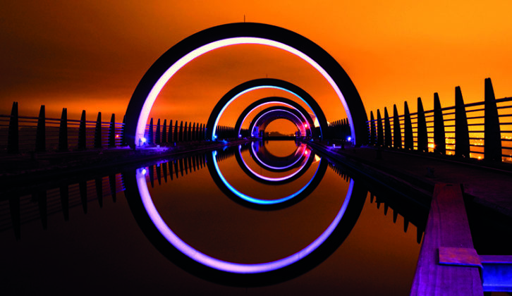The Falkirk Wheel, a modern engineering marvel which lifts boats between the Forth and Clyde canals and the Union canal