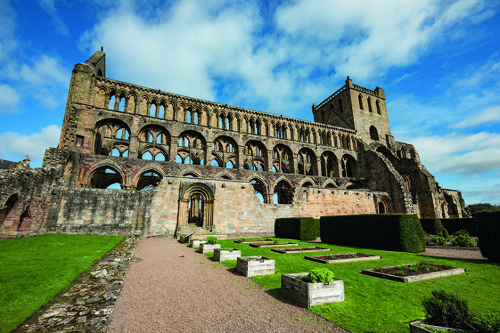 Jedburgh Abbey, a ruined Augustinian abbey which was founded in the 12th century