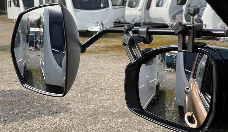 Milenco Grand Aero Platinum mirrors suitable for ‘standard’ 2.3 metres wide caravans.