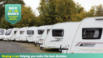 Caravans lined up on a forecourt