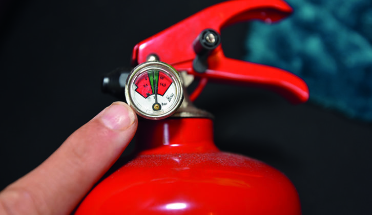 Check pressure reading annually for all extinguishers and make sure that they are still within date