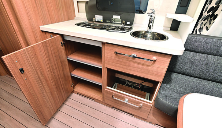 Kitchen worktop is a bit limited, but the handy little shelf just to the right should help